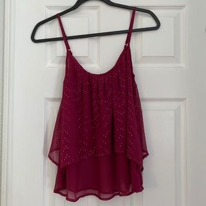 Hot pink chiffon tank top with gold dots